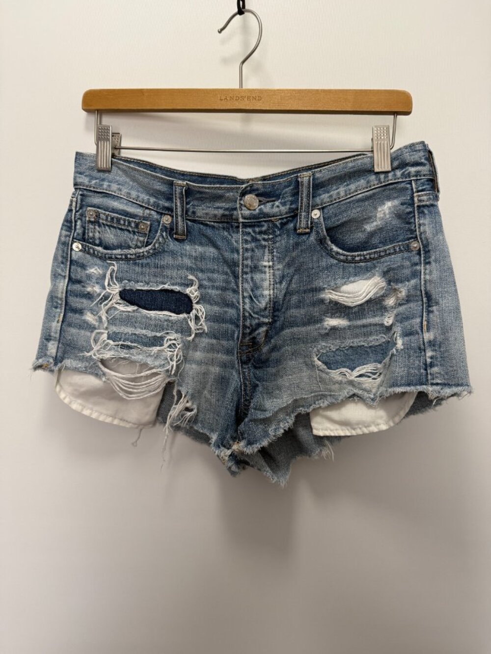 American Eagle Vintage Hi-Rise Festival Denim Shorts Distressed Blue Women's 8